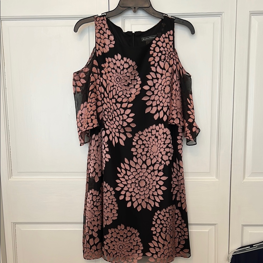 Cold Shoulder Floral Dress - Black and Pink